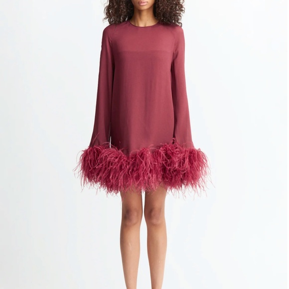 72. 16ARLINGTON Hodi Mini Dress Georgette Feather Mini BORGOGNA $1260 NWT Sz 2 - Picture 1 of 9